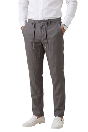 RizzUP Antrasit Slim Fit Likralı Keten Dokulu Lastikli Belli İpli Yazlık Erkek Pantolon 2603001
