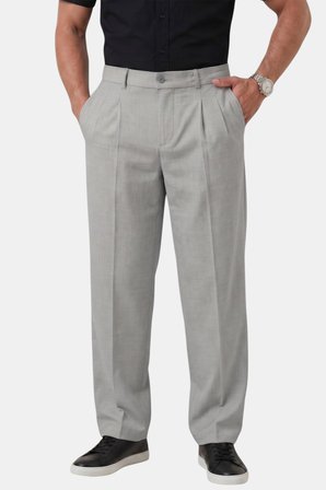 RizzUP Gri Baggy Fit Pileli Kumaş Pantolon – Likralı, Beli Lastikli Rahat Kesim Erkek Pantolon 2600920
