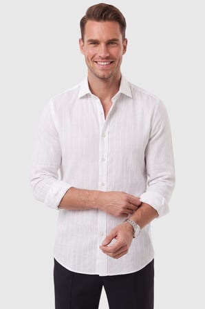 RizzUP Erkek Slim Fit %95 Pamuk Çizgi Dokulu Beyaz Ütü Gerektirmeyen Gömlek 2600002