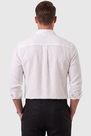 RizzUP Erkek Slim Fit %95 Pamuk Çizgi Dokulu Beyaz Ütü Gerektirmeyen Gömlek 2600002
