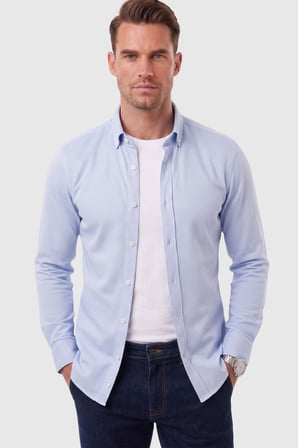 RizzUP Erkek %97 Pamuk Slim Fit Dar Kesim Petek Dokulu Likralı Örme Mavi Gömlek 2600707