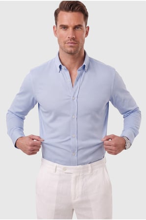 RizzUP Erkek %97 Pamuk Slim Fit Dar Kesim Petek Dokulu Likralı Örme Mavi Gömlek 2600707