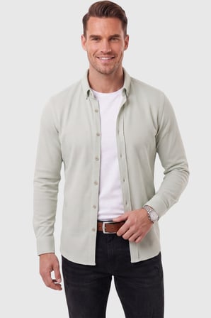 RizzUP Erkek %97 Pamuk Slim Fit Dar Kesim Petek Dokulu Likralı Örme Yeşil Gömlek 2600707