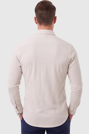 RizzUP Erkek %97 Pamuk Slim Fit Dar Kesim Petek Dokulu Likralı Örme Bej Gömlek 2600707