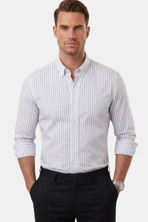 RizzUP Beyaz Slim Fit Çizgili Kolay Ütülenebilir Erkek Gömlek – Modern Şık Yeni Sezon Gömlek 2602001