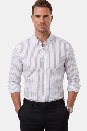RizzUP Beyaz Slim Fit Çizgili Kolay Ütülenebilir Erkek Gömlek – Modern Şık Yeni Sezon Gömlek 2602001