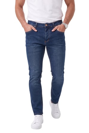 RizzUP Erkek Slim Fit Likralı Taşlanmış Lacivert Kot Pantolon – Yumuşak Dokulu Esnek Dar Paça Jean 2602093