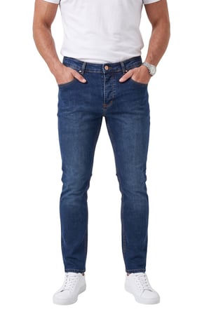 RizzUP Erkek Slim Fit Likralı Taşlanmış Lacivert Kot Pantolon – Yumuşak Dokulu Esnek Dar Paça Jean 2602093
