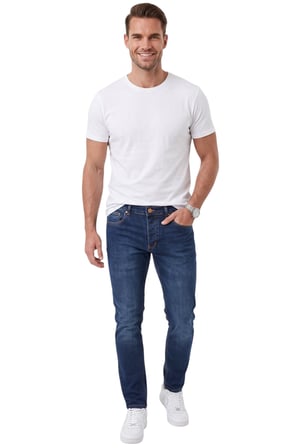 RizzUP Erkek Slim Fit Likralı Taşlanmış Lacivert Kot Pantolon – Yumuşak Dokulu Esnek Dar Paça Jean 2602093