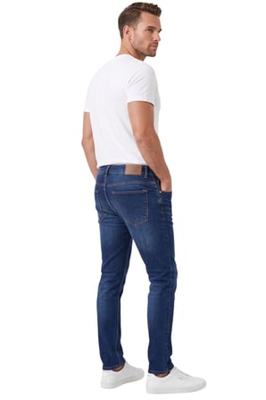 RizzUP Erkek Slim Fit Likralı Taşlanmış Lacivert Kot Pantolon – Yumuşak Dokulu Esnek Dar Paça Jean 2602093