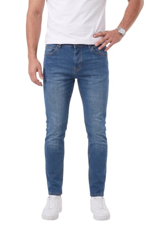 RizzUP Erkek Slim Fit Likralı Taşlanmış Mavi Jean – Pamuklu Esnek Dar Paça Kot Pantolon 2604076