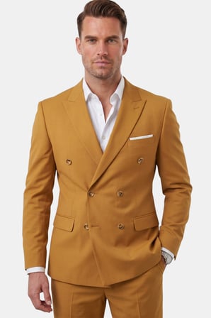 RizzUP Erkek Taba Premium Collection İtalyan Kesim Likralı Kruvaze Takım Elbise 2600643