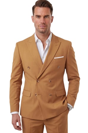 RizzUP Erkek Camel Premium Collection İtalyan Kesim Likralı Kruvaze Takım Elbise 2600643