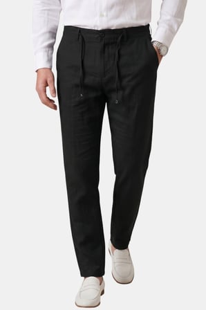 RizzUP Siyah Slim Fit Likralı Keten Dokulu Lastikli Belli İpli Yazlık Erkek Pantolon 2603001