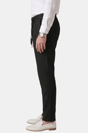 RizzUP Siyah Slim Fit Likralı Keten Dokulu Lastikli Belli İpli Yazlık Erkek Pantolon 2603001