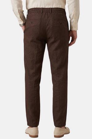 RizzUP Kahve Slim Fit Likralı Keten Dokulu Lastikli Belli İpli Yazlık Erkek Pantolon 2603001