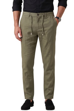 RizzUP Yeşil Slim Fit Likralı Keten Dokulu Lastikli Belli İpli Yazlık Erkek Pantolon 2603001