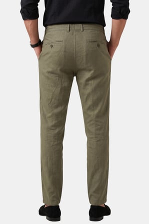 RizzUP Yeşil Slim Fit Likralı Keten Dokulu Lastikli Belli İpli Yazlık Erkek Pantolon 2603001