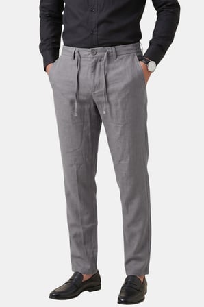 RizzUP Gri Slim Fit Likralı Keten Dokulu Lastikli Belli İpli Yazlık Erkek Pantolon 2603001