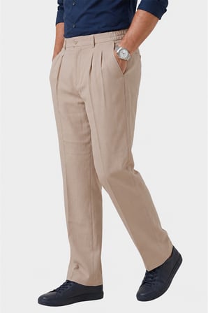 RizzUP Krem Baggy Fit Pileli Kumaş Pantolon – Likralı, Beli Lastikli Rahat Kesim Erkek Pantolon 2600920