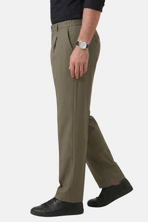 RizzUP Haki Baggy Fit Pileli Kumaş Pantolon – Likralı, Beli Lastikli Rahat Kesim Erkek Pantolon 2600920