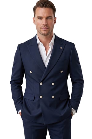 RizzUP Erkek Lacivert Slim Fit Kruvaze Takım Elbise Likralı Çizgili Dokulu Metal Düğmeli 2600820