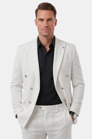 RizzUP Erkek Beyaz Slim Fit Kruvaze Takım Elbise Likralı Çizgili Dokulu Metal Düğmeli 2600820