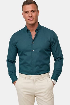 RizzUP Yeşil Slim Fit Likralı Kolay Ütülenebilir Gizli Düğmeli Erkek Gömlek 2602614
