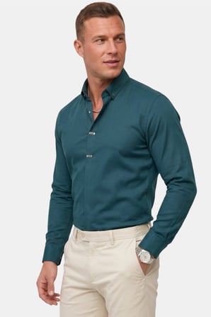 RizzUP Yeşil Slim Fit Likralı Kolay Ütülenebilir Gizli Düğmeli Erkek Gömlek 2602614