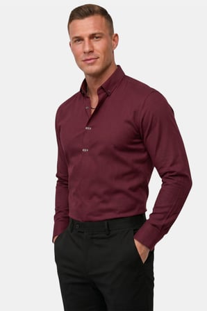 RizzUP Bordo Slim Fit Likralı Kolay Ütülenebilir Gizli Düğmeli Erkek Gömlek 2602614
