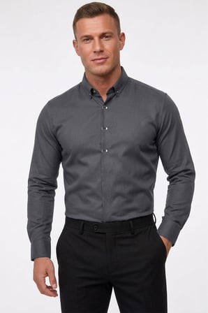 RizzUP Antrasit Slim Fit Likralı Kolay Ütülenebilir Gizli Düğmeli Erkek Gömlek 2602614