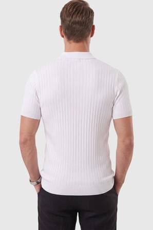 RizzUP Erkek Regular Fit Rahat Kesim Düğmeli Beyaz Polo Yaka Triko Tişört Yumuşak Likralı 2608210