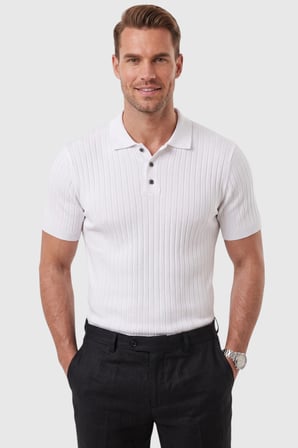RizzUP Erkek Regular Fit Rahat Kesim Düğmeli Beyaz Polo Yaka Triko Tişört Yumuşak Likralı 2608210