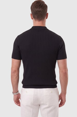 RizzUP Erkek Regular Fit Rahat Kesim Düğmeli Siyah Polo Yaka Triko Tişört Yumuşak Likralı 2608210