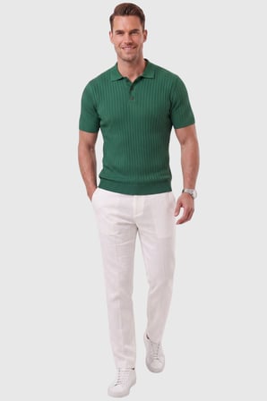 RizzUP Erkek Regular Fit Rahat Kesim Düğmeli Yeşil Polo Yaka Triko Tişört Yumuşak Likralı 2608210