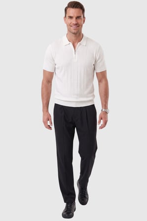RizzUP Erkek Fermuarlı Beyaz Polo Yaka Triko Tişört Regular Fit Rahat Kesim 2604360
