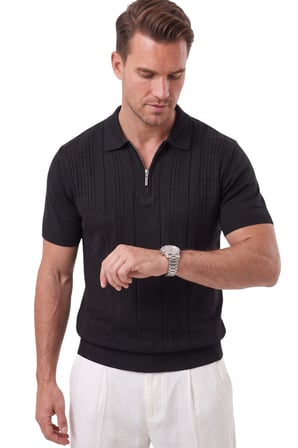 RizzUP Erkek Fermuarlı Siyah Polo Yaka Triko Tişört Regular Fit Rahat Kesim 2604360