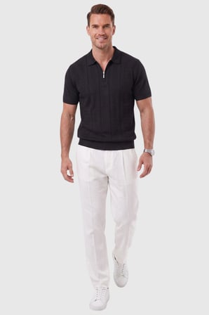 RizzUP Erkek Fermuarlı Siyah Polo Yaka Triko Tişört Regular Fit Rahat Kesim 2604360