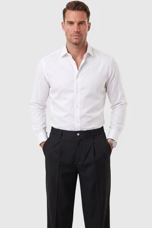 RizzUP Siyah Erkek Rahat Kalıp Tek Pileli Kumaş Pantolon Yanları Lastikli Esnek Smart Casual Pantolon 2600970