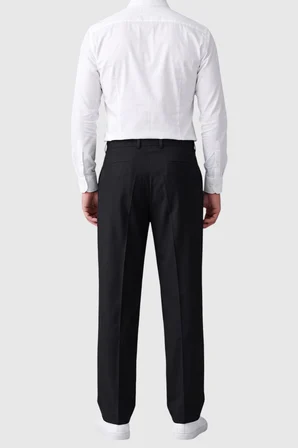RizzUP Siyah Erkek Rahat Kalıp Tek Pileli Kumaş Pantolon Yanları Lastikli Esnek Smart Casual Pantolon 2600970