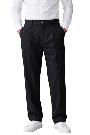 RizzUP Siyah Erkek Rahat Kalıp Tek Pileli Kumaş Pantolon Yanları Lastikli Esnek Smart Casual Pantolon 2600970
