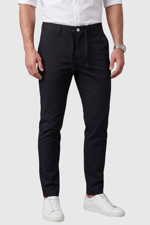 RizzUP Erkek Siyah Slim Fit İpli Kumaş Pantolon Dar Kesim Esnek Smart Casual 2601100