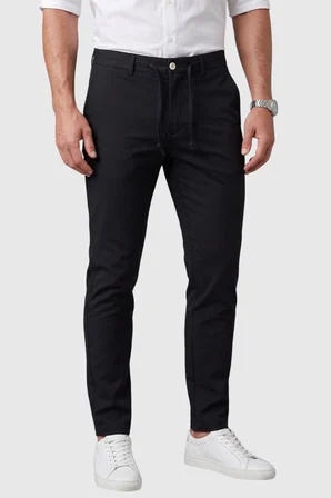 RizzUP Erkek Siyah Slim Fit İpli Kumaş Pantolon Dar Kesim Esnek Smart Casual 2601100