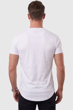 RizzUP Beyaz Erkek Slim Fit Derin V Yaka Basic Tişört %90 Pamuk Likralı Asimetrik Kesim 2602265