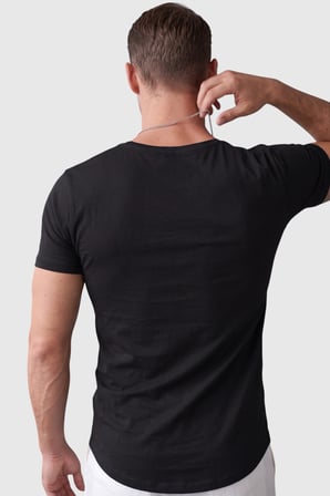RizzUP Siyah Erkek Slim Fit Derin V Yaka Basic Tişört %90 Pamuk Likralı Asimetrik Kesim 2602265