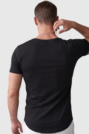 RizzUP Siyah Erkek Slim Fit Derin V Yaka Basic Tişört %90 Pamuk Likralı Asimetrik Kesim 2602265