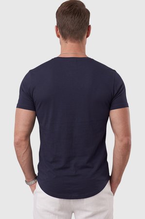 RizzUP Lacivert Erkek Slim Fit Derin V Yaka Basic Tişört %90 Pamuk Likralı Asimetrik Kesim 2602265