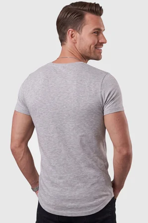 RizzUP Gri Erkek Slim Fit Derin V Yaka Basic Tişört %90 Pamuk Likralı Asimetrik Kesim 2602265