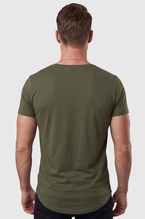 RizzUP Haki Erkek Slim Fit Derin V Yaka Basic Tişört %90 Pamuk Likralı Asimetrik Kesim 2602265
