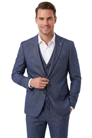 RizzUP Lacivert 3 Parça Slim Fit Yelekli Erkek Takım Elbise – Çift Yırtmaçlı Modern Kesim 2601631
